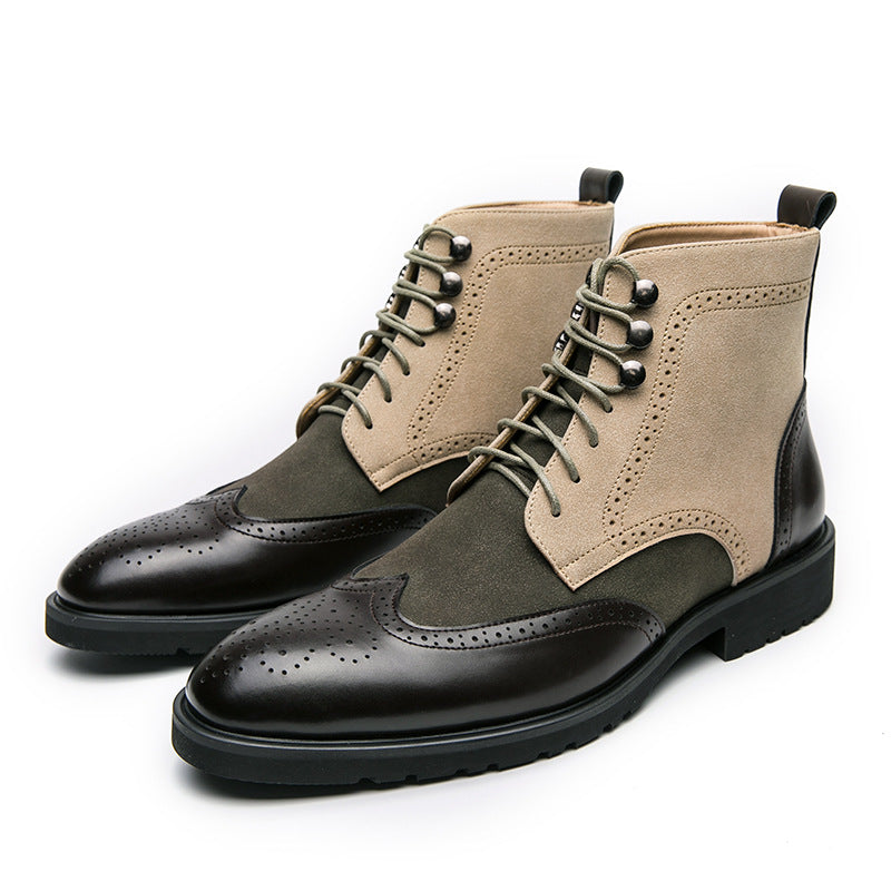Men's two-tone wingtip brogue boots