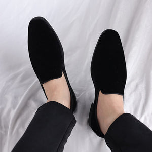 black Men's velvet slip-on loafers