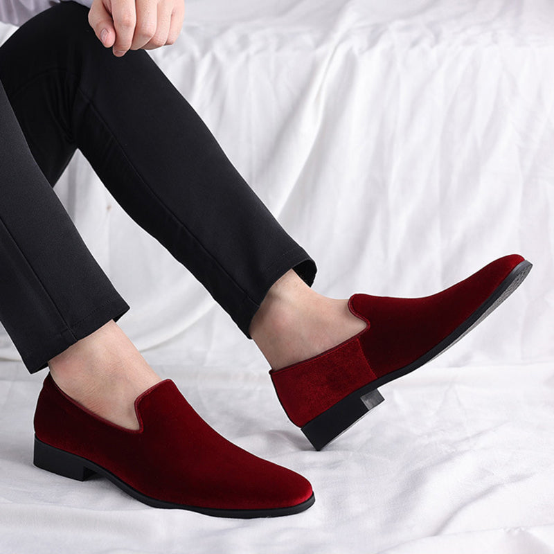 red Men's velvet slip-on loafers