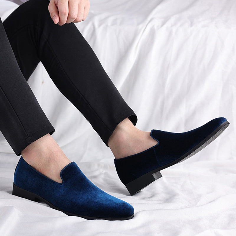 blue Men's velvet slip-on loafers