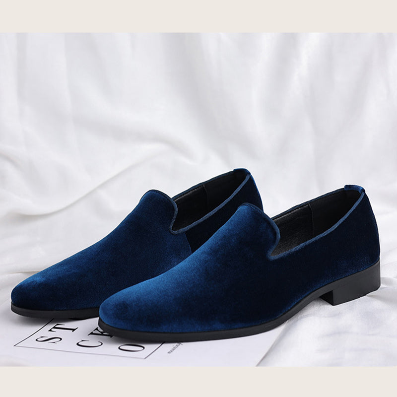 blue Men's velvet slip-on loafers
