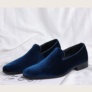 blue Men's velvet slip-on loafers