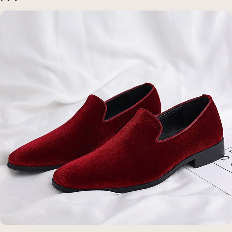 red Men's velvet slip-on loafers
