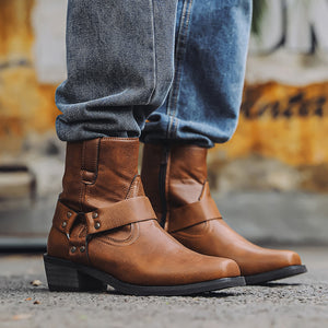 Men's vintage PU leather harness boots