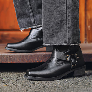 Men's vintage PU leather harness boots