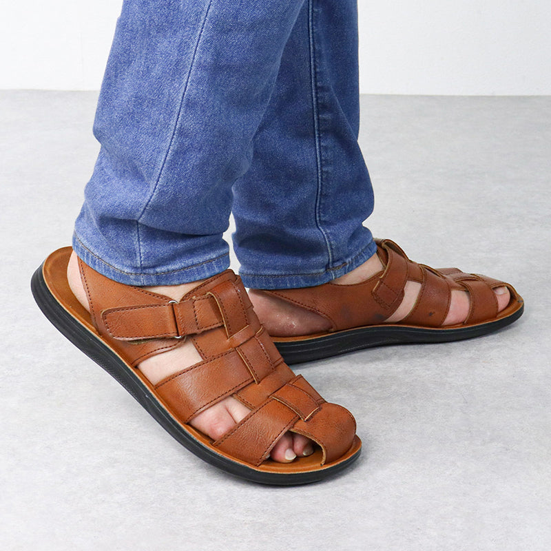 brown Men's vintage fisherman sandals with soft sole