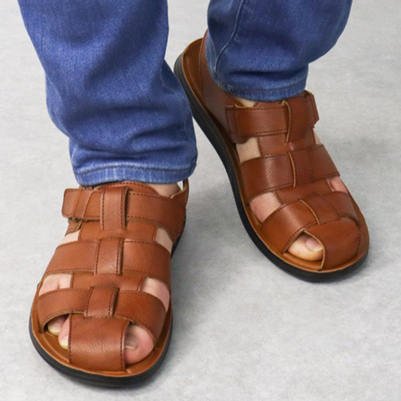 brown Men's vintage fisherman sandals with soft sole