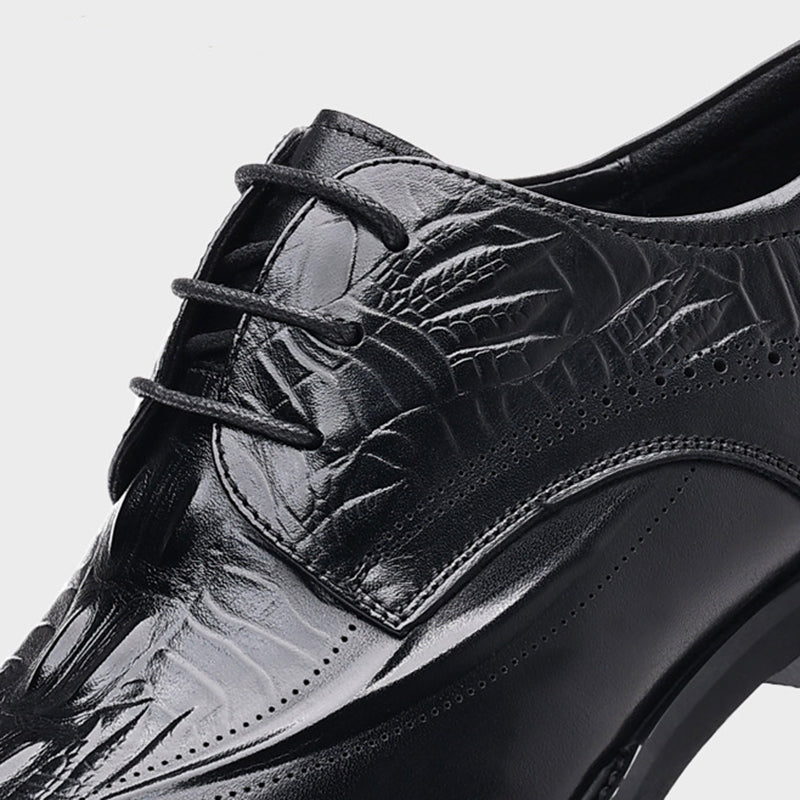 black Men's vintage genuine leather alligator oxfords