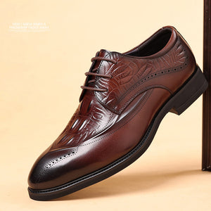brown Men's vintage genuine leather alligator oxfords