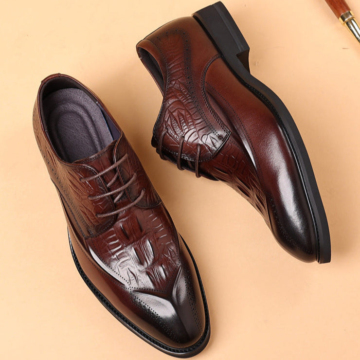 brown Men's vintage genuine leather alligator oxfords