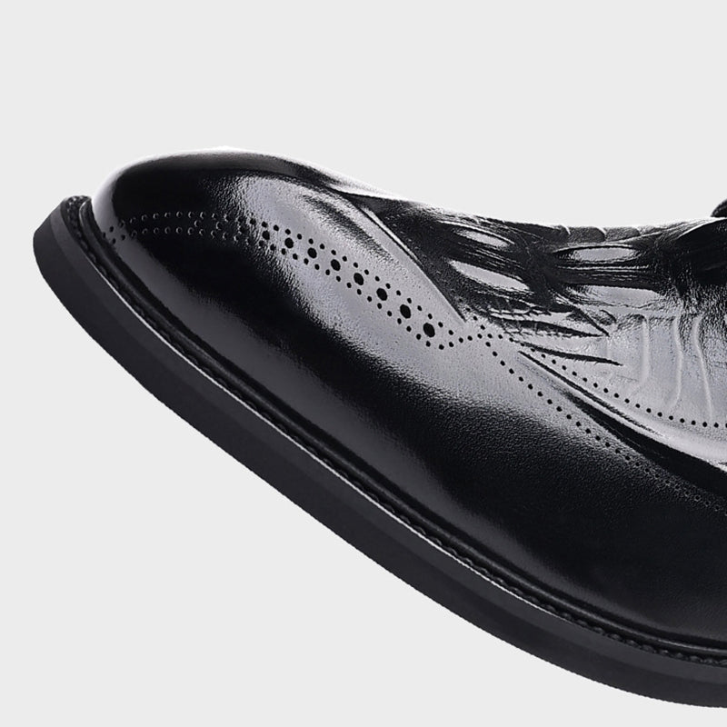 black Men's vintage genuine leather alligator oxfords
