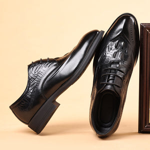 black Men's vintage genuine leather alligator oxfords