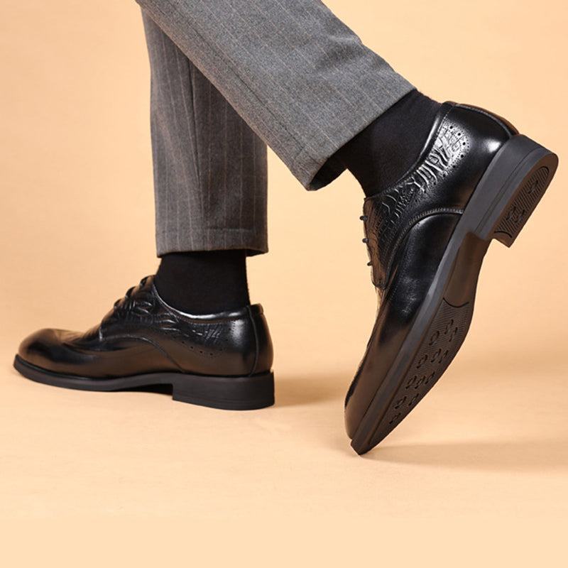 black Men's vintage genuine leather alligator oxfords