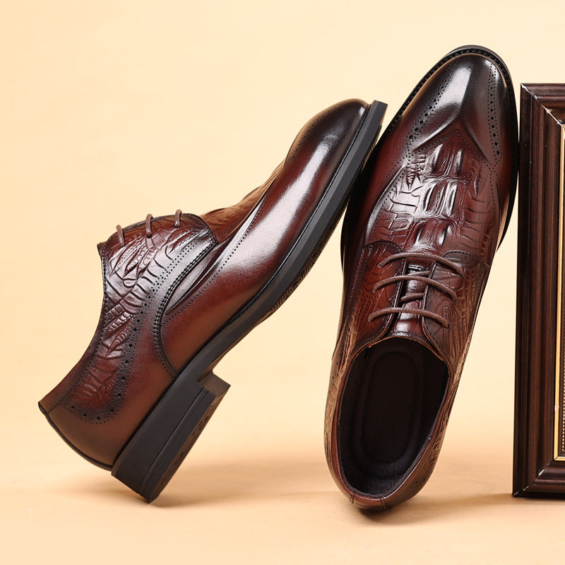 brown Men's vintage genuine leather alligator oxfords