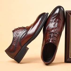 brown Men's vintage genuine leather alligator oxfords