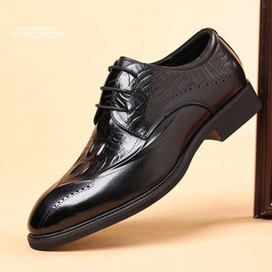 black Men's vintage genuine leather alligator oxfords
