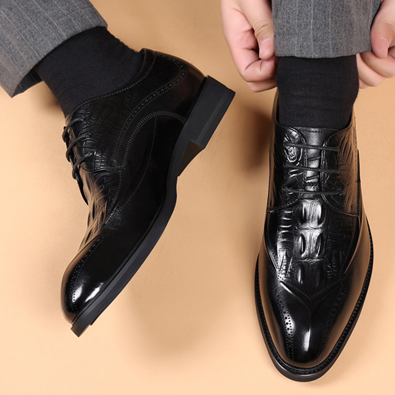 black Men's vintage genuine leather alligator oxfords