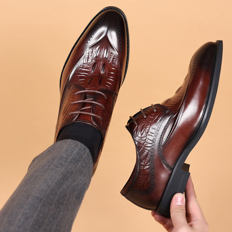brown Men's vintage genuine leather alligator oxfords