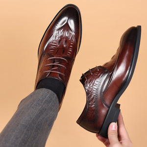 brown Men's vintage genuine leather alligator oxfords
