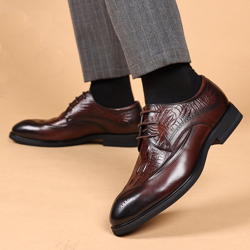 brown Men's vintage genuine leather alligator oxfords