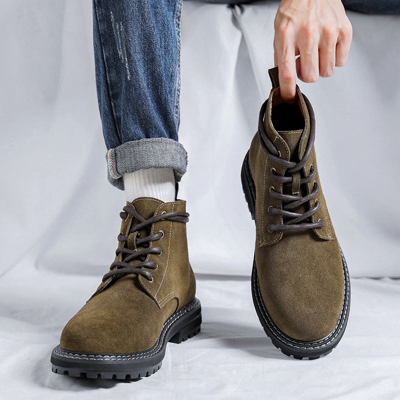 Men's vintage suede lace-up ankle boots