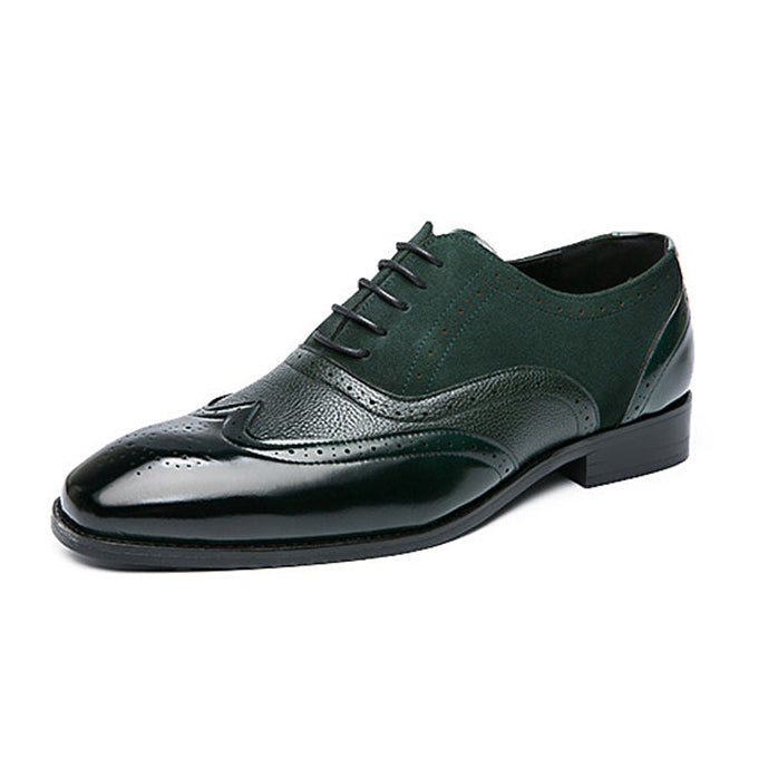 green Men's vintage wingtip derby shoes for wedding/busines