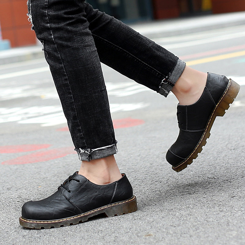 black Men's wide round toe plain oxfords shoes