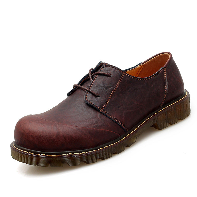 brown Men's wide round toe plain oxfords shoes