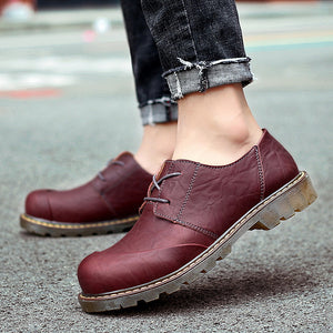 burgundy Men's wide round toe plain oxfords shoes