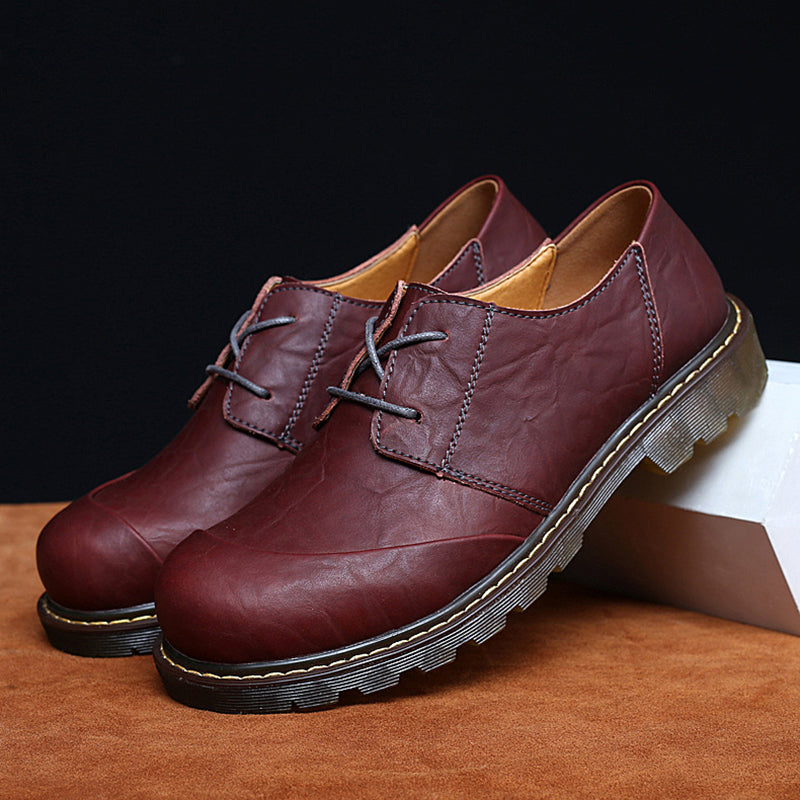 burgundy Men's wide round toe plain oxfords shoes