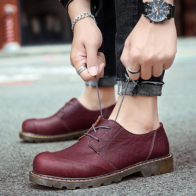 burgundy Men's wide round toe plain oxfords shoes