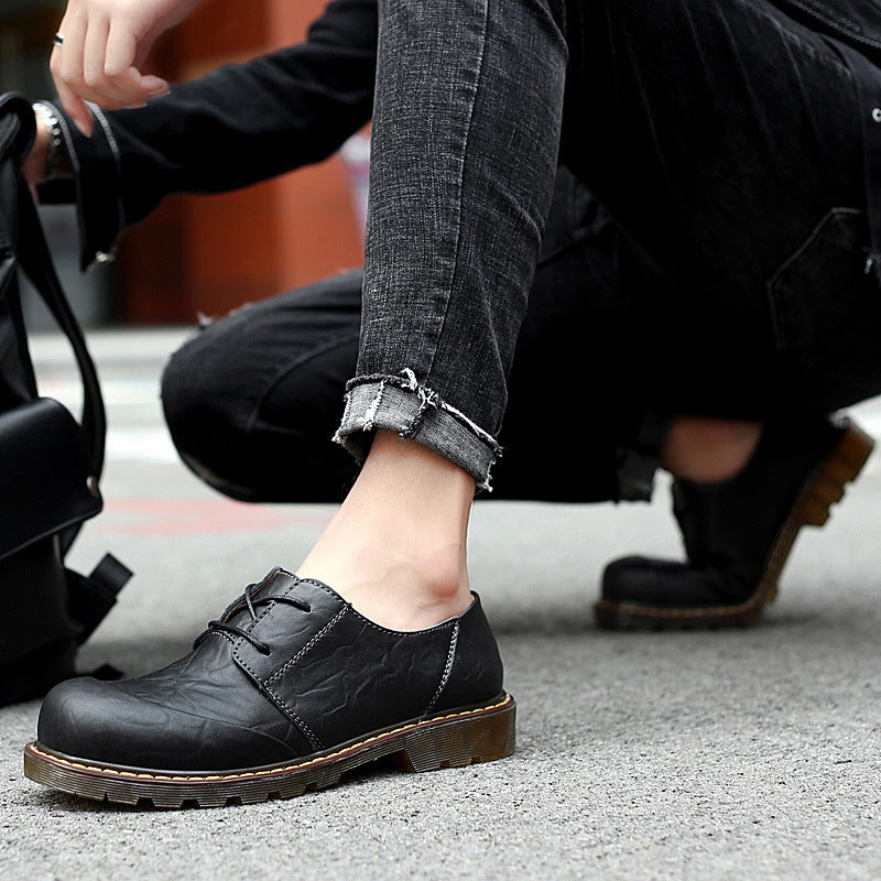black Men's wide round toe plain oxfords shoes