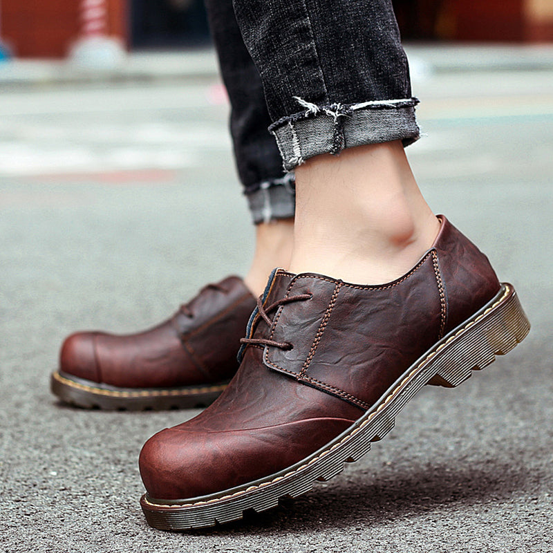 brown Men's wide round toe plain oxfords shoes