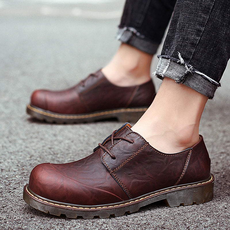 brown Men's wide round toe plain oxfords shoes