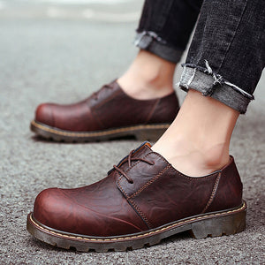 brown Men's wide round toe plain oxfords shoes