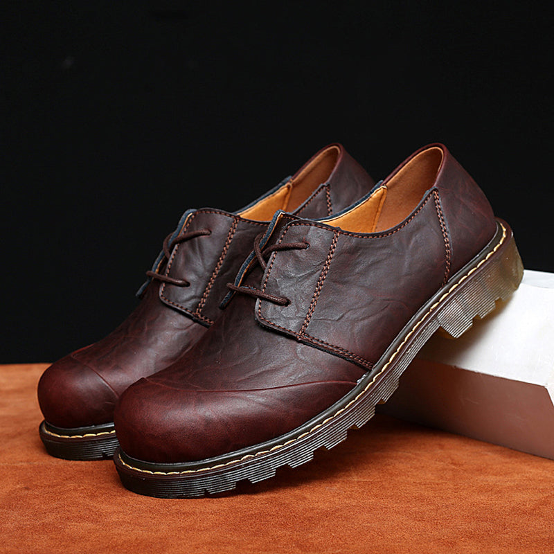 brown Men's wide round toe plain oxfords shoes