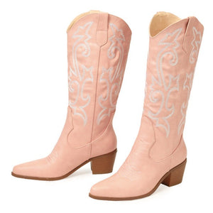 Women's embroidery cowboy boots under the knee