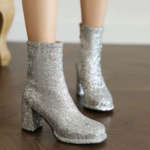 Gold silver glitter shiny sequins booties with zipper