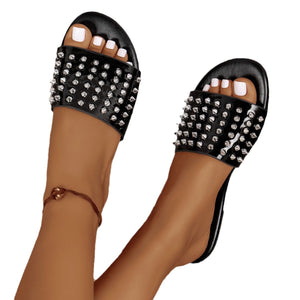 Studded slides fashion flat slide sandals for women