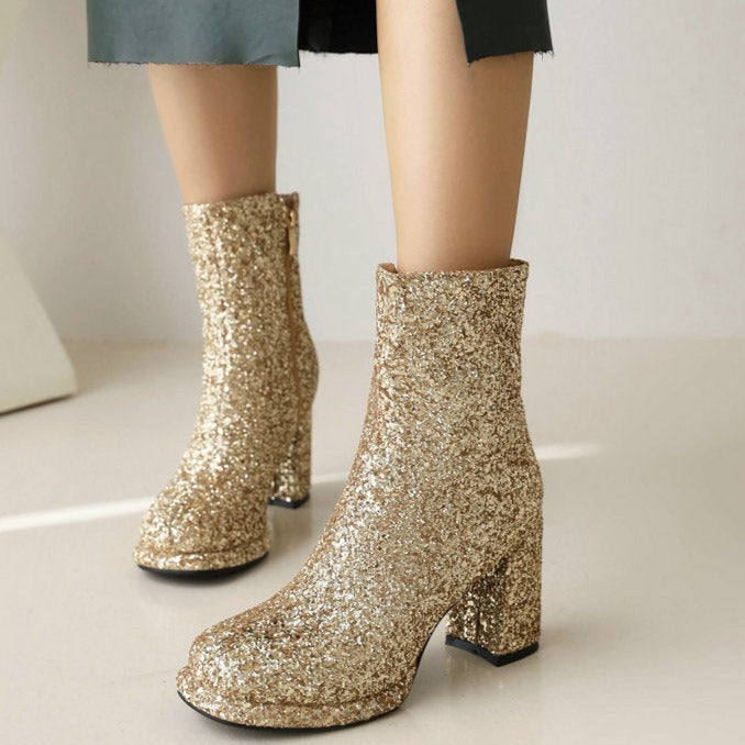 Gold silver glitter shiny sequins booties with zipper