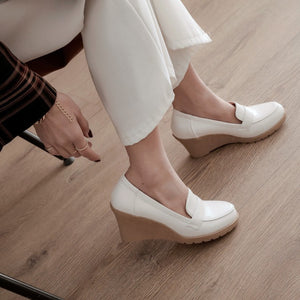 white Women's elegant platform wedge heels pumps