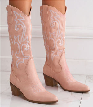 Women's embroidery cowboy boots under the knee