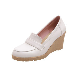 white Women's elegant platform wedge heels pumps