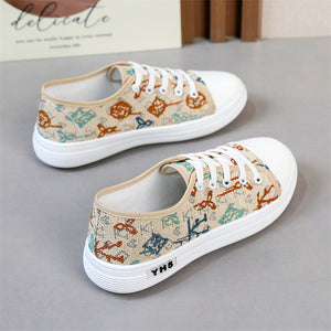 Women's Lace-Up Fabric Sneakers – Printed & Solid Casual Styles
