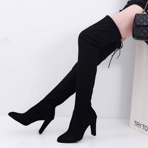Over the knee heeled boots slim pointed toe thigh high boots winter long boots