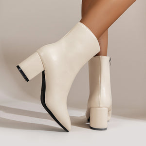 PU patent leather block heels square toe ankle boots with side zipper