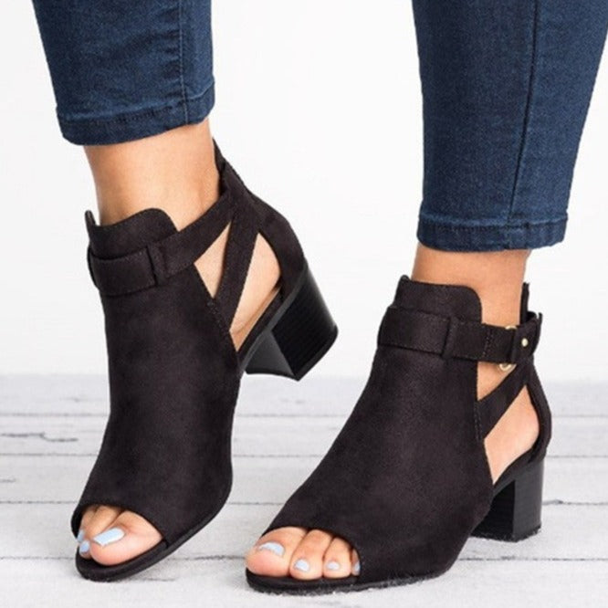 Peep toe cut-out chunky sandals summer booties sandals