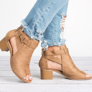 Peep toe cut-out chunky sandals summer booties sandals