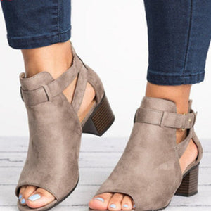 Peep toe cut-out chunky sandals summer booties sandals