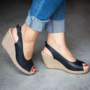 Peep toe espadrille wedge heels slingback sandals